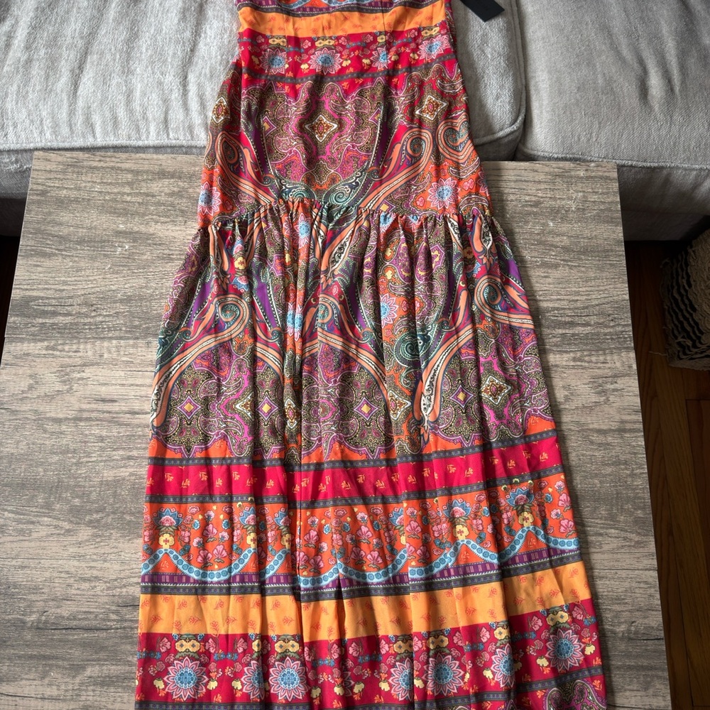 Colorful Paisley Maxi Strapless Dress